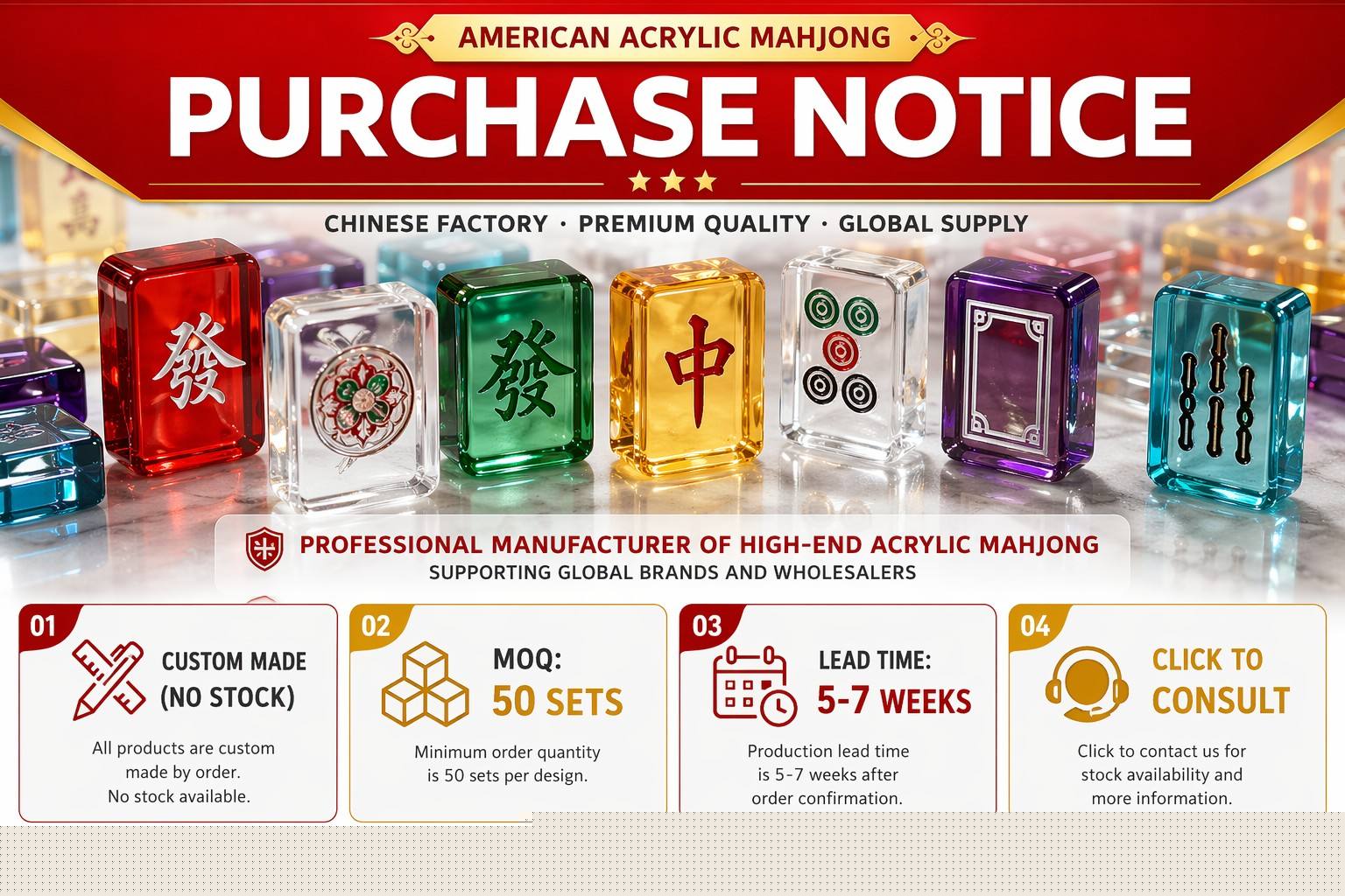 Crystal Clear Acrylic American Mahjong Set – 166 Tiles with UV Printing detail