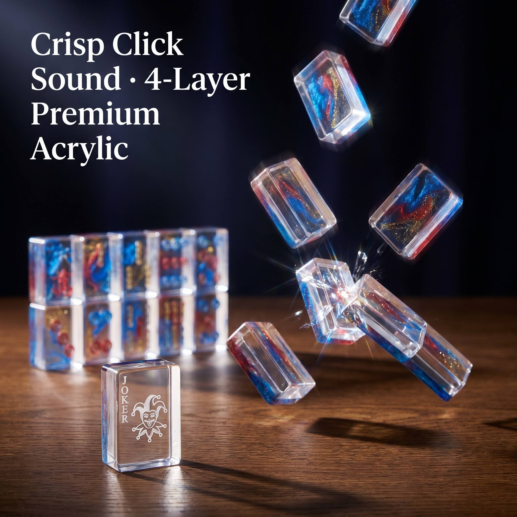 Crystal Clear Acrylic American Mahjong Set – 166 Tiles with UV Printing detail