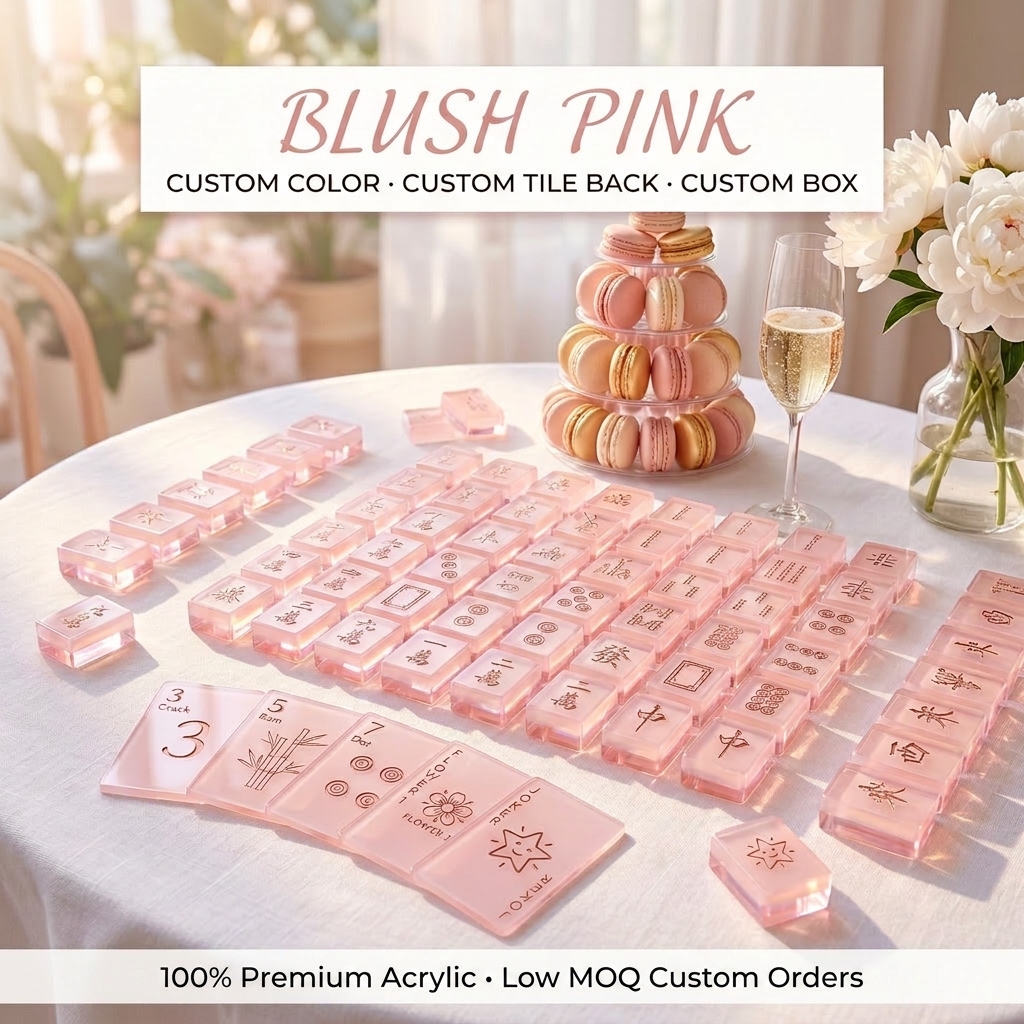 Black Acrylic American Mahjong Set – 166 Tiles — Blush Pink variant