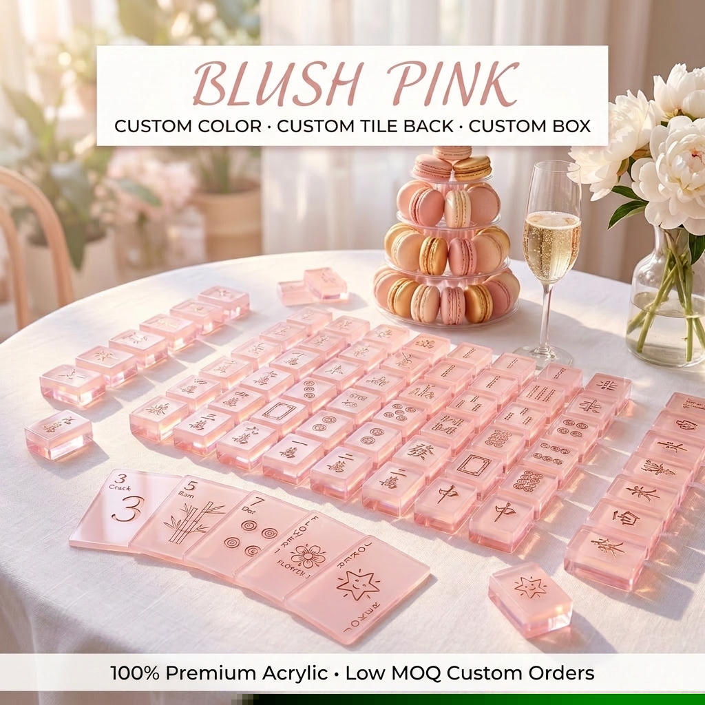 Gold Acrylic American Mahjong Set – 166 Tiles with Engraved Detail — Blush Pink variant