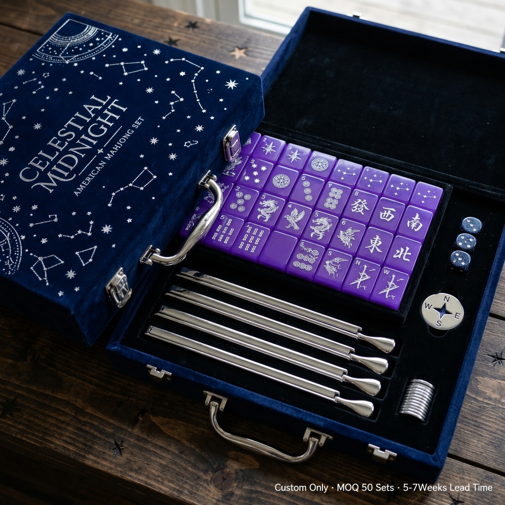 Purple Acrylic American Mahjong Set – 166 Tiles with Engraved Detail
