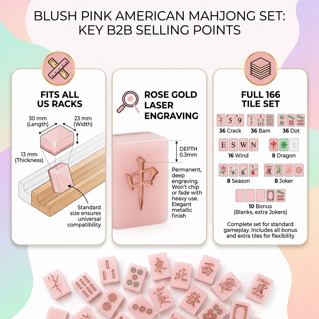 Gold Luxury Acrylic American Mahjong Set – 166 Tiles with Gold Engraving detail