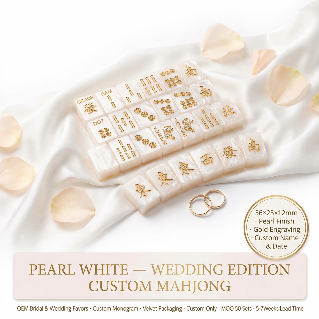 White Acrylic American Mahjong Set – 166 Tiles with Gold Engraving
