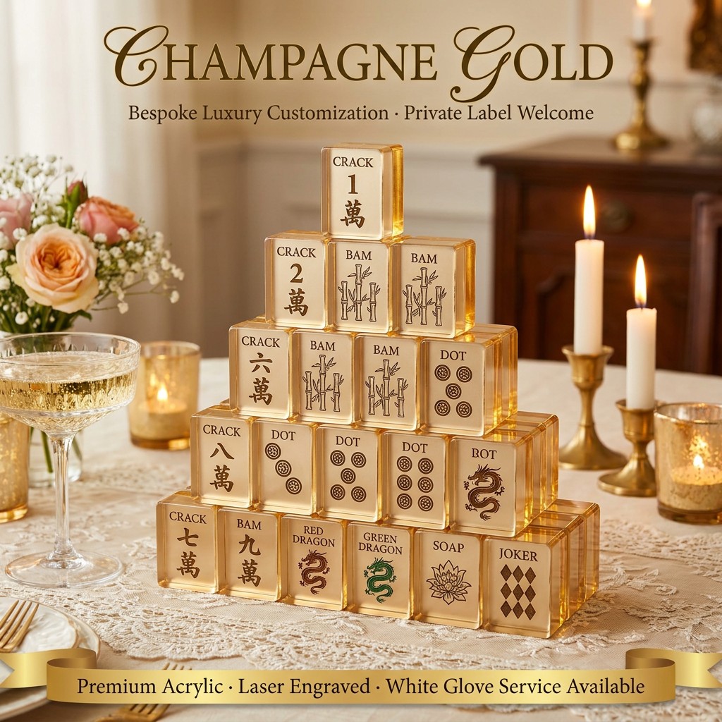 White Acrylic American Mahjong Set – 166 Tiles with Gold Engraving — Champagne Gold variant