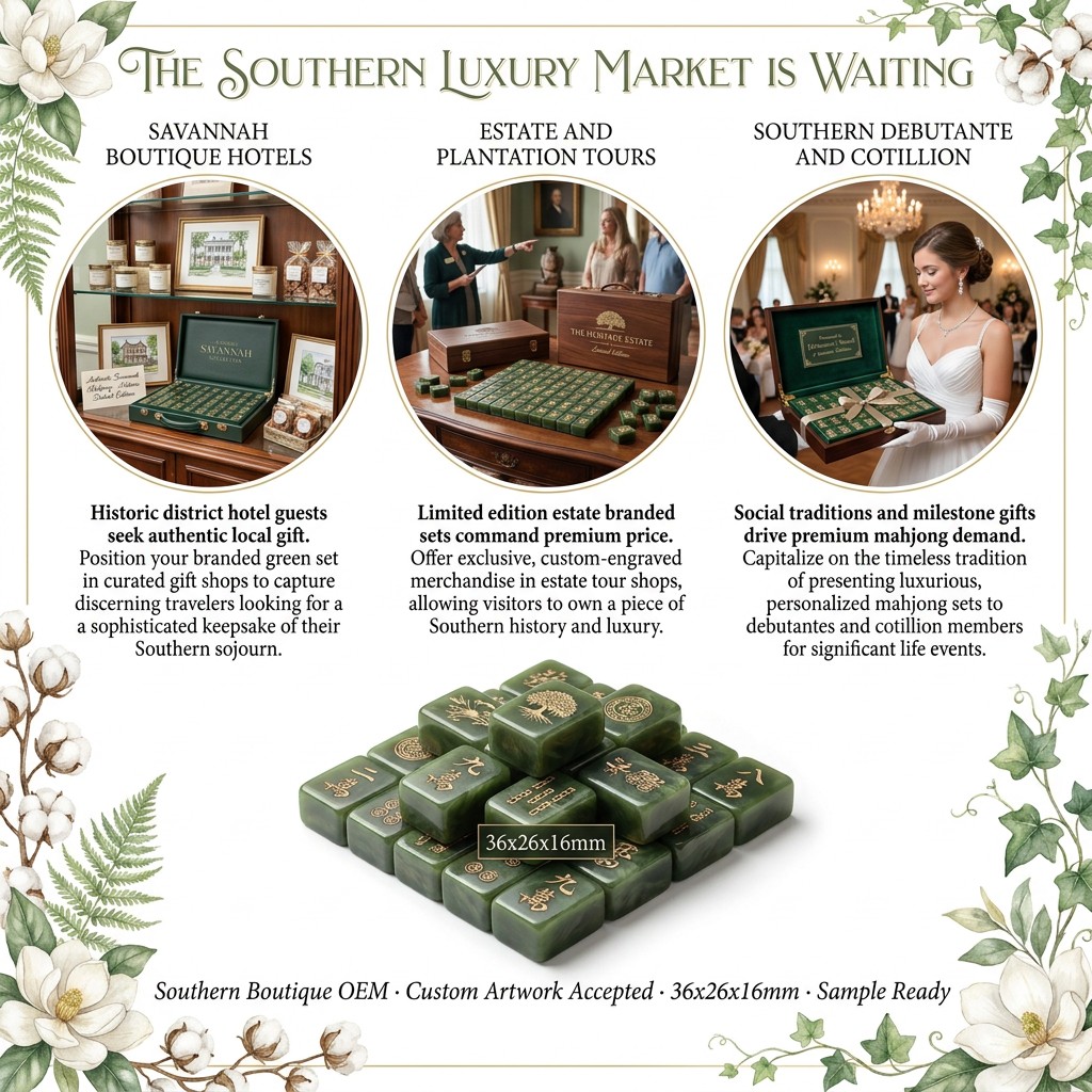 Gold Green Acrylic American Mahjong Set – 166 Tiles with Gold Engraving detail