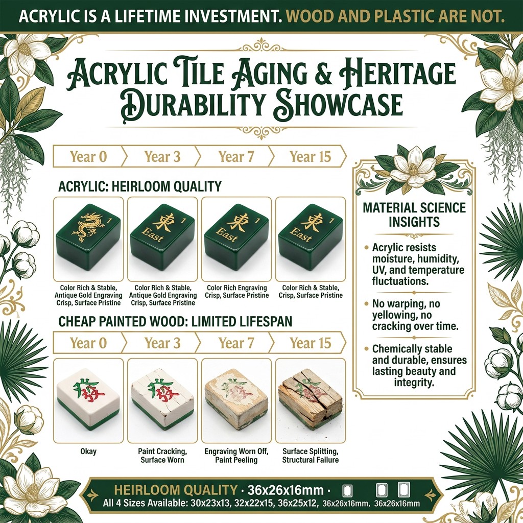 Gold Green Acrylic American Mahjong Set – 166 Tiles with Gold Engraving view 4