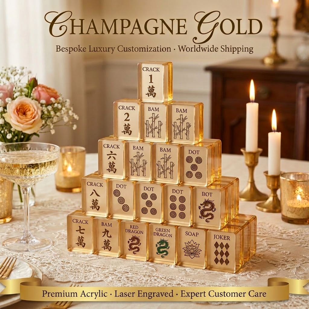 Gold Green Acrylic American Mahjong Set – 166 Tiles with Gold Engraving — Champagne Gold variant