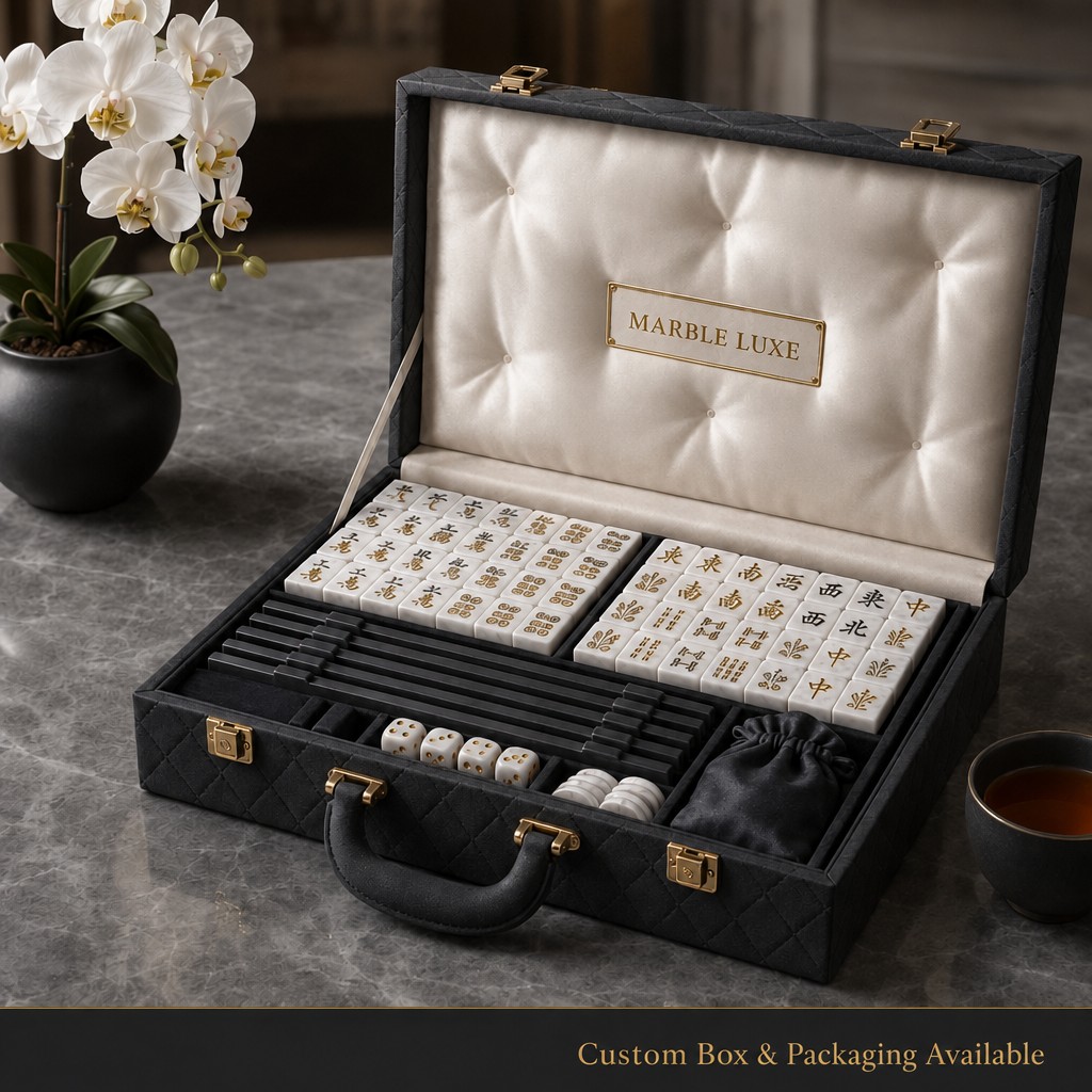 Marble Acrylic American Mahjong Set – 166 Tiles with Gold Engraving detail