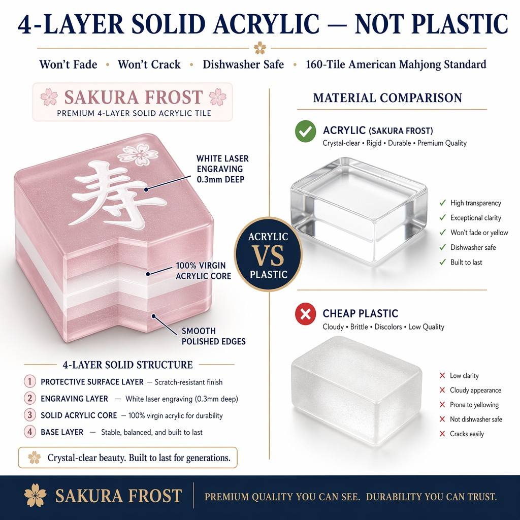 Pink Acrylic American Mahjong Set – 160 Tiles detail