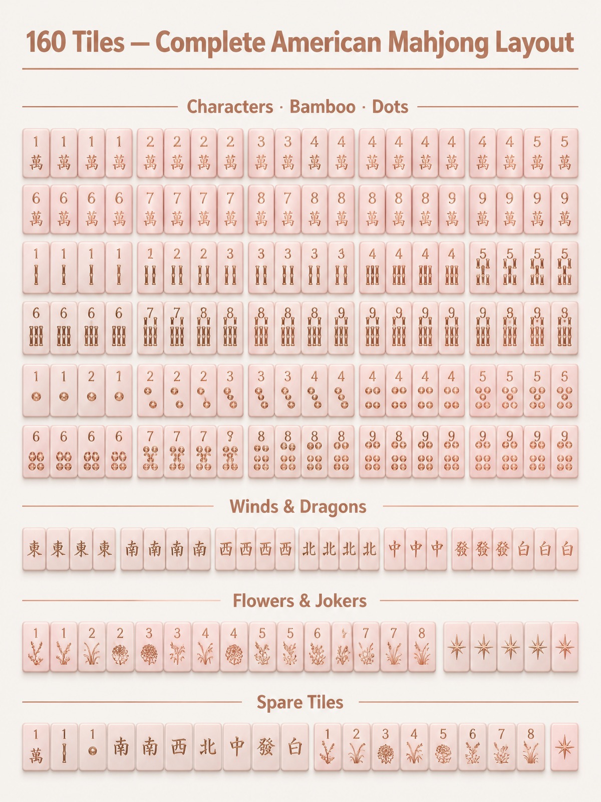 Pink Acrylic American Mahjong Set – 160 Tiles with Gold Engraving detail