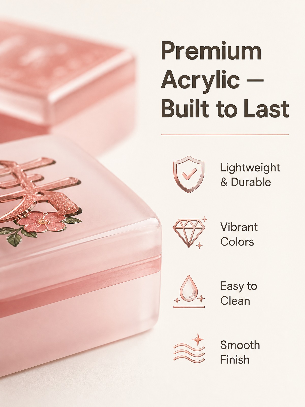Pink Acrylic American Mahjong Set – 160 Tiles with Gold Engraving detail