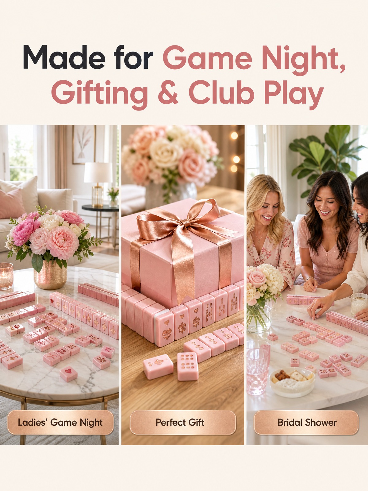 Pink Acrylic American Mahjong Set – 160 Tiles with Gold Engraving detail