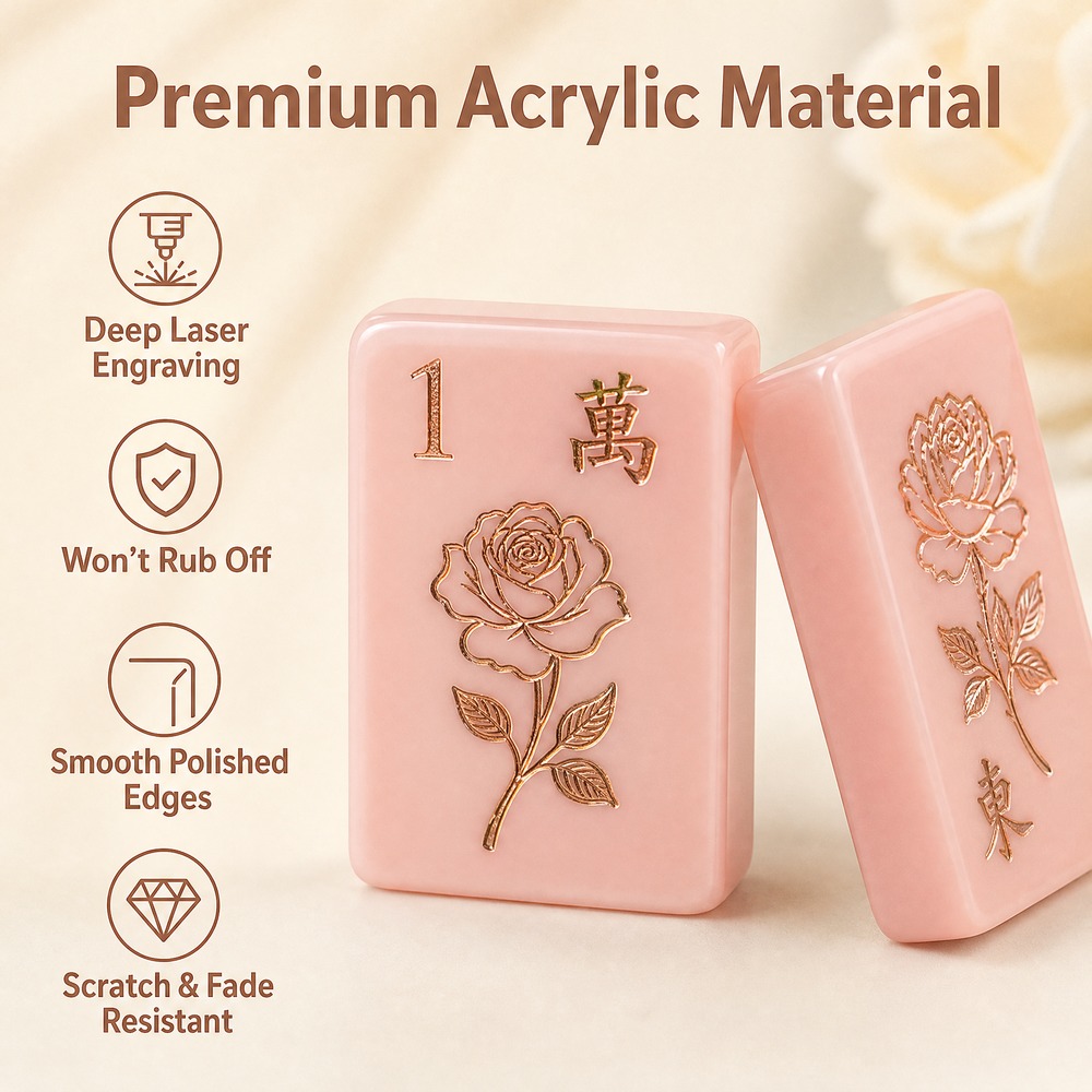Pink Acrylic American Mahjong Set – 160 Tiles with Gold Engraving view 3