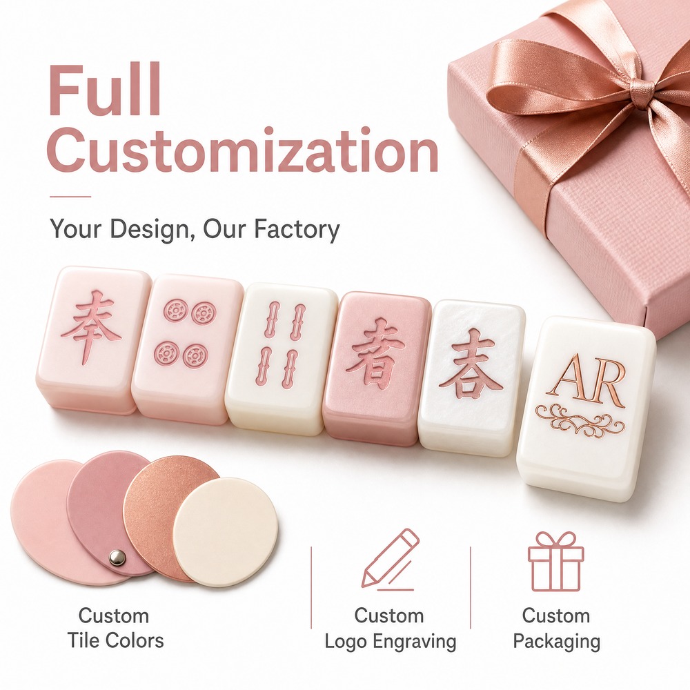 Pink Acrylic American Mahjong Set – 160 Tiles with Gold Engraving view 5