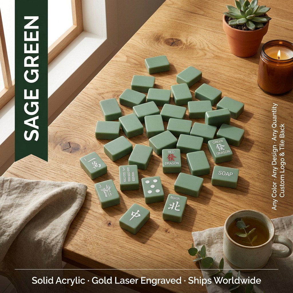 Pink Acrylic American Mahjong Set – 160 Tiles with Gold Engraving — Sage Green variant