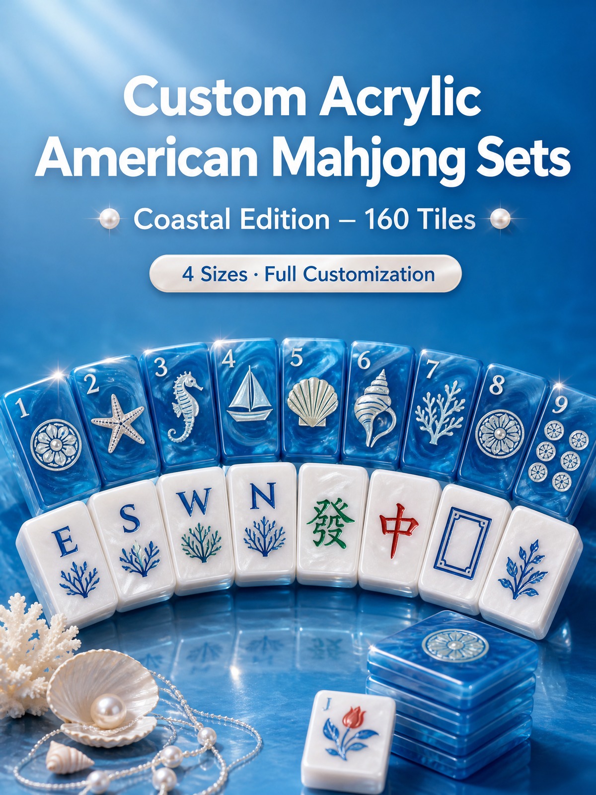 Blue Acrylic American Mahjong Set – 160 Tiles detail