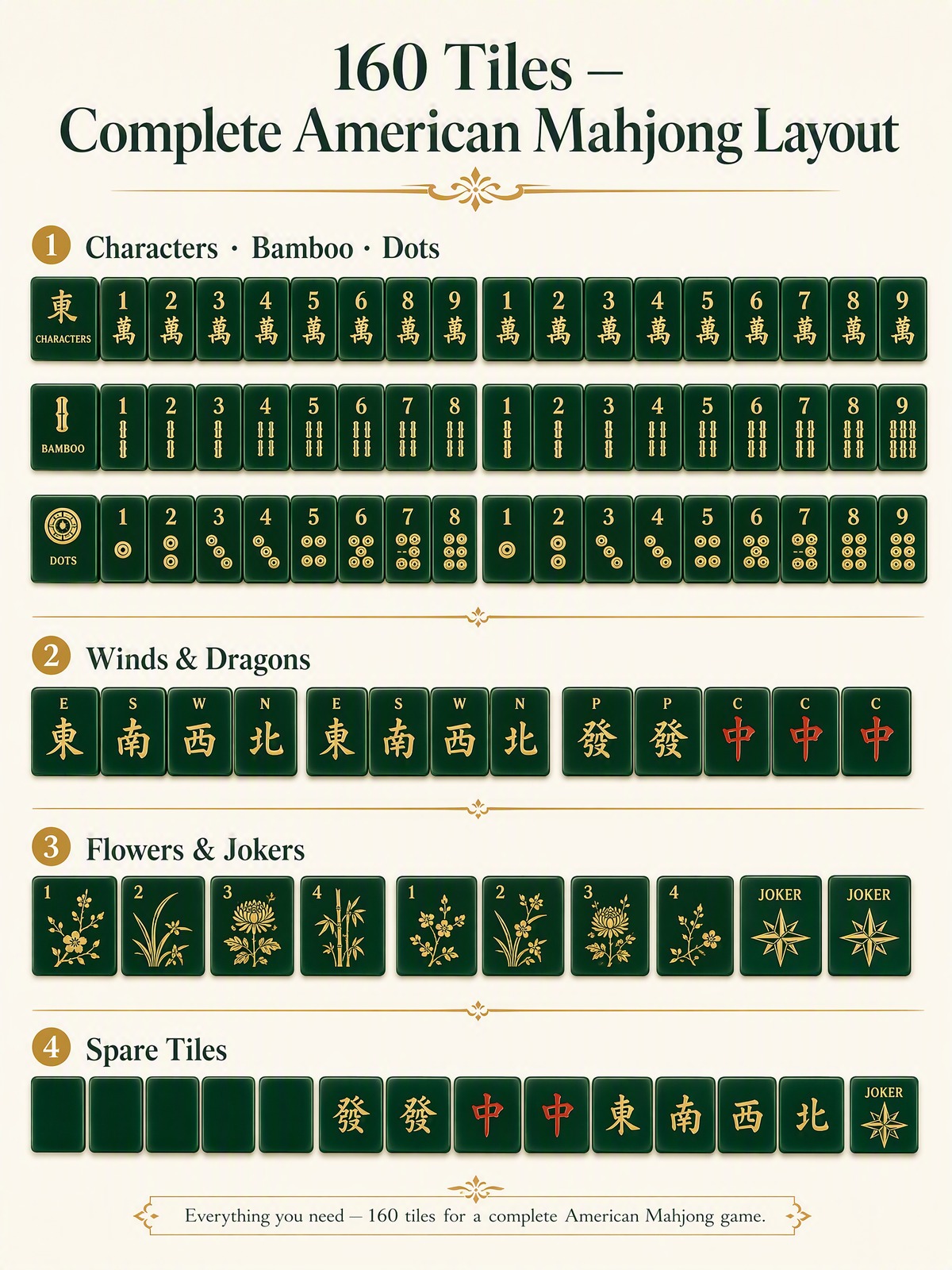 Green Acrylic American Mahjong Set – 160 Tiles detail