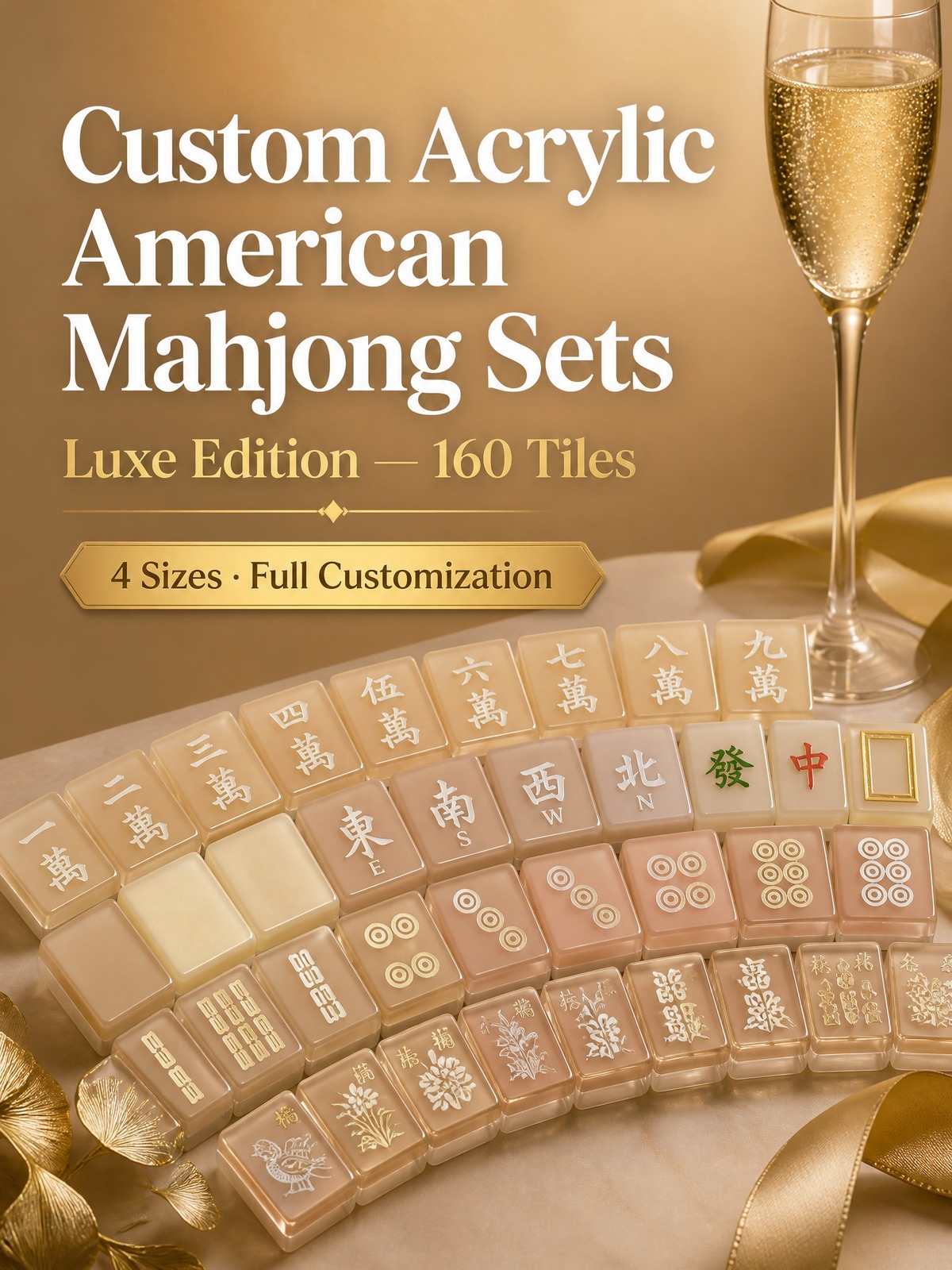 Gold Acrylic American Mahjong Set – 160 Tiles detail