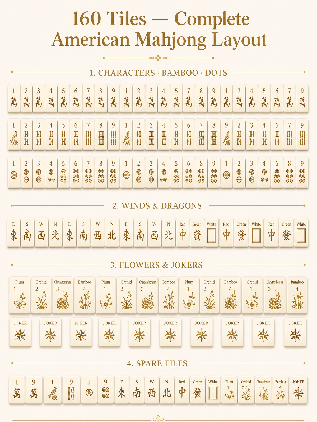 Gold Acrylic American Mahjong Set – 160 Tiles detail