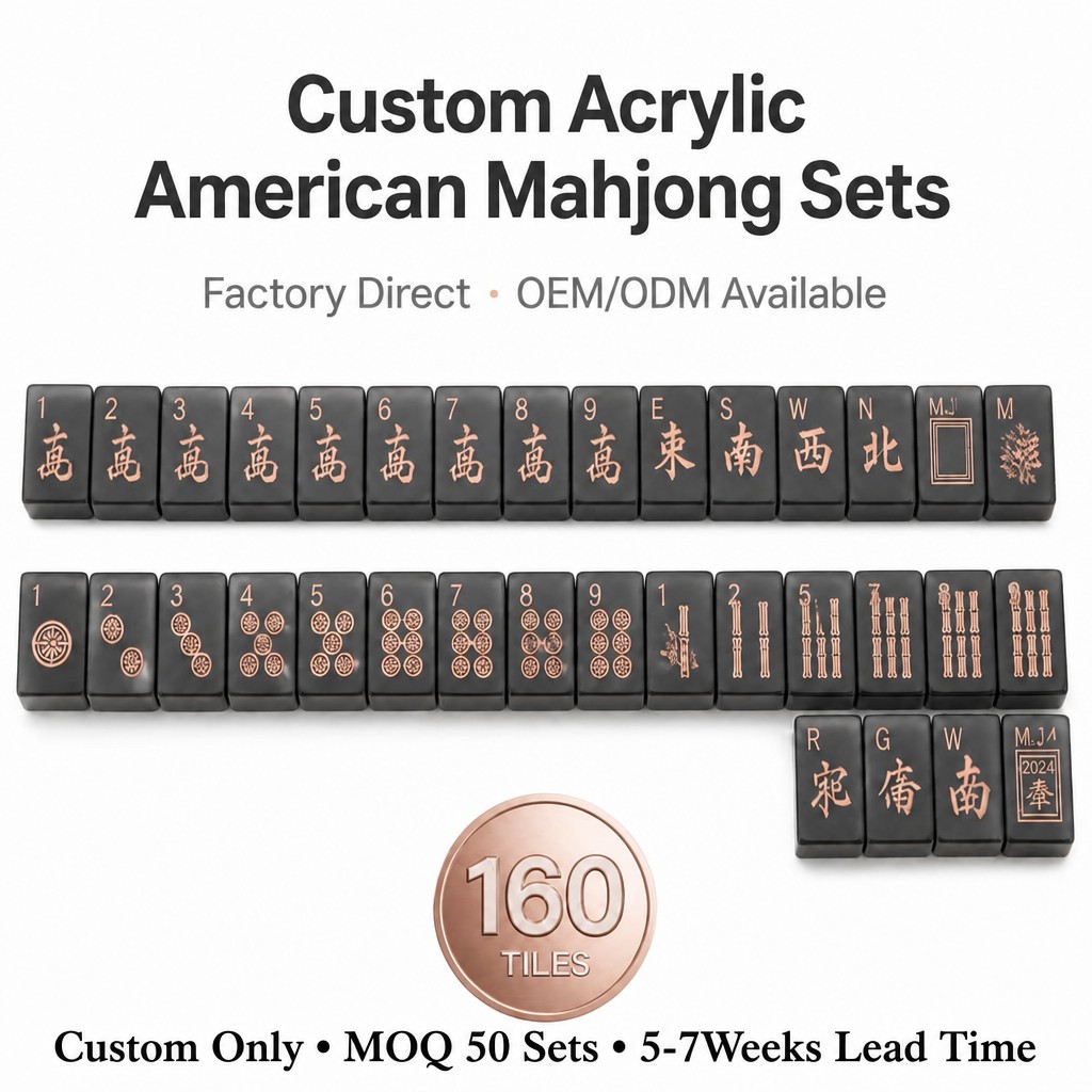 Rose Acrylic American Mahjong Set – 160 Tiles — Rose Gold & Slate variant