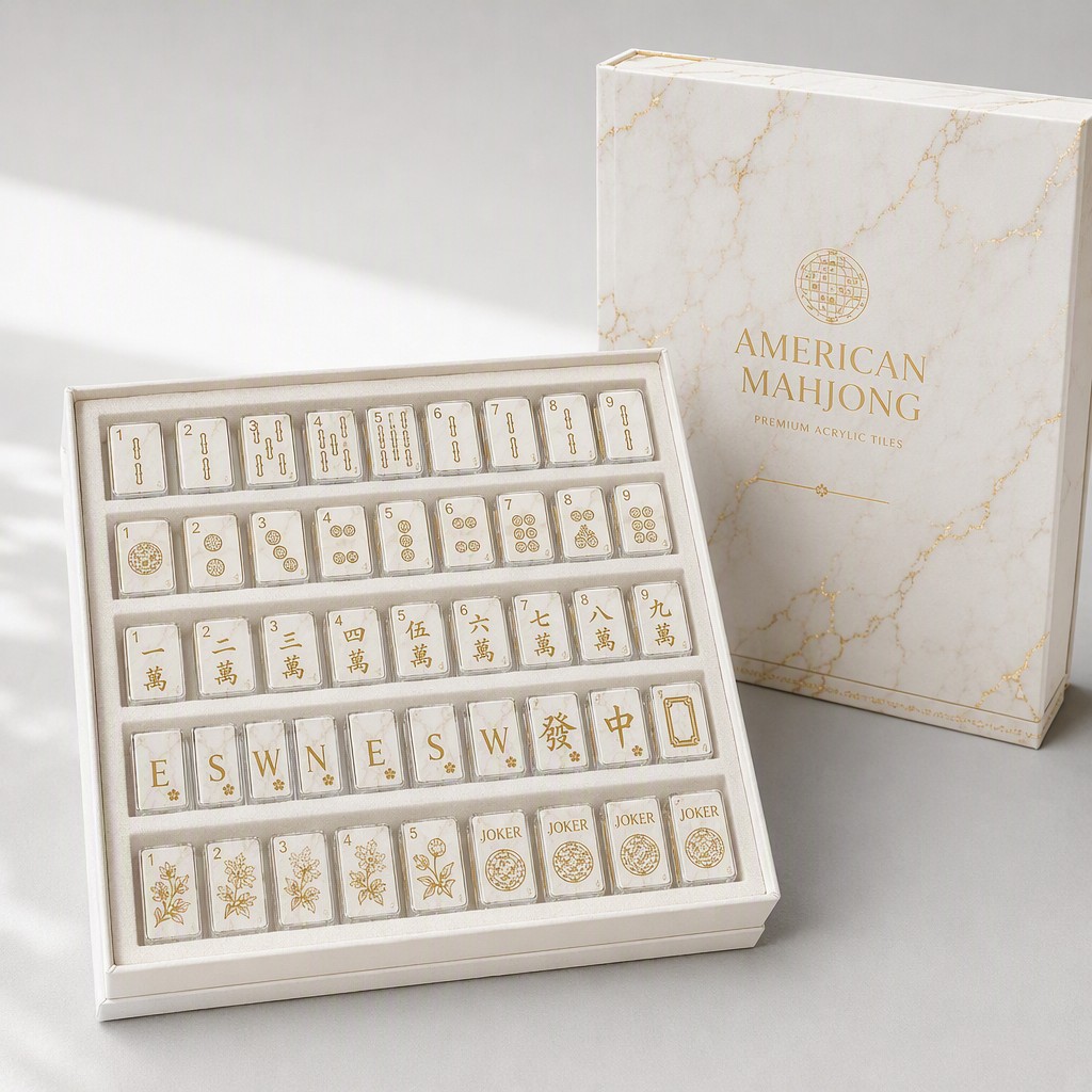 Marble Acrylic American Mahjong Set – 160 Tiles with Gold Engraving view 6